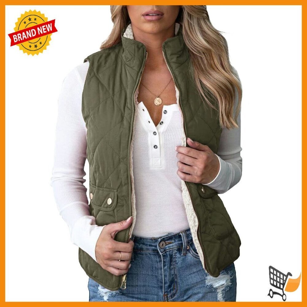 Reversible Quilted Sherpa Fleece Vest Lightweight Sports Coat